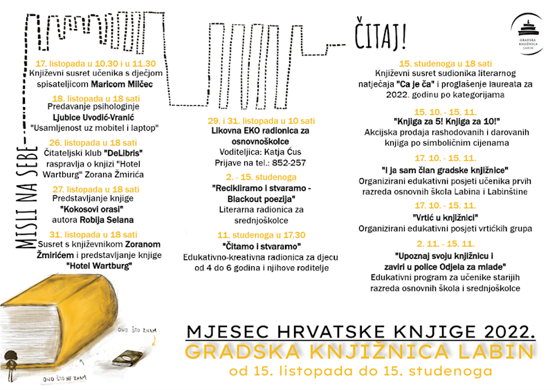 Program obilježavanja Mjeseca hrvatske knjige 2022. u Gradskoj knjižnici Labin