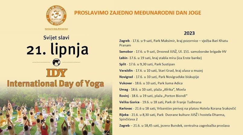 Udruga joga u svakodnevnom životu obilježava Međunarodni dan joge ove subote u 19h