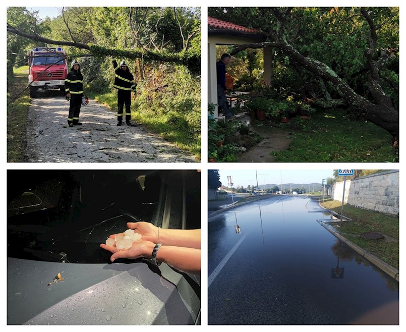Na Labinštini tuča veličine oraha, stabla padala na ceste i kuće, oštećeni i automobili
