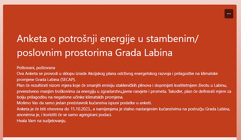 Anketa o potrošnji energije u stambenim/ poslovnim prostorima Grada Labina