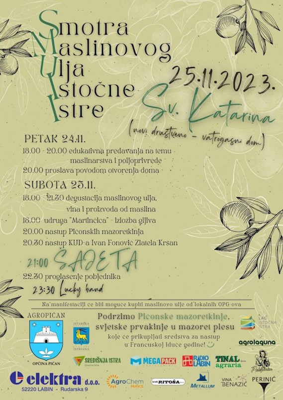 Ovog vikenda Smotra maslinovog ulja istočne Istre – SMUII 2023. u Pićnu
