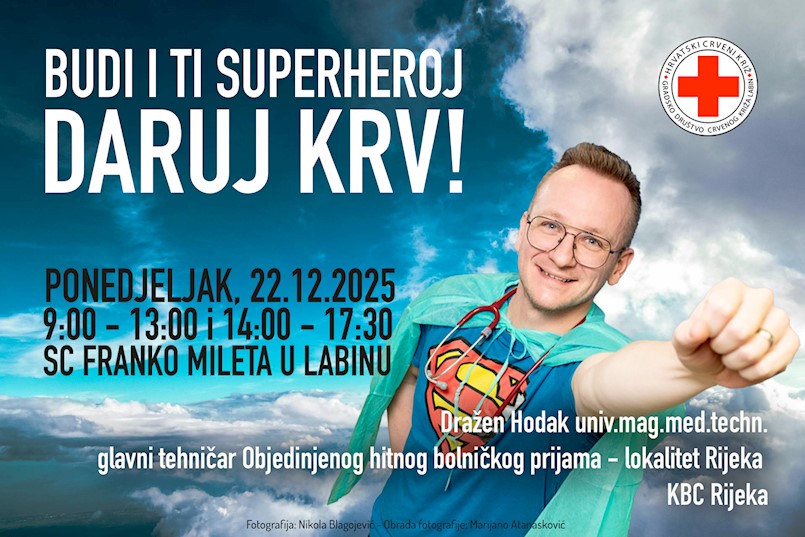 [NAJAVA] Akcija darivanja krvi u Labinu 22.12. u SC Franko Mileta Labin