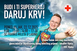 [NAJAVA] Akcija darivanja krvi u Labinu 22.12. u SC Franko Mileta Labin