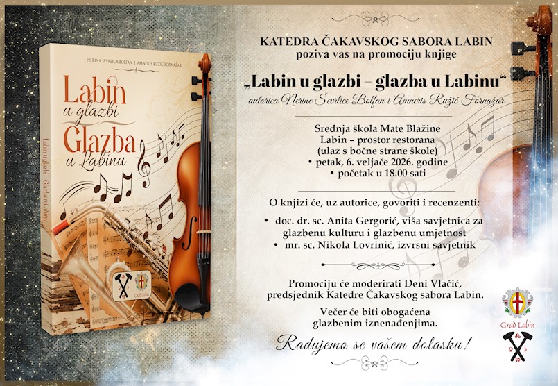 Najava promocije knjige „Labin u glazbi – glazba u Labinu“ 06. veljače 2026. godine