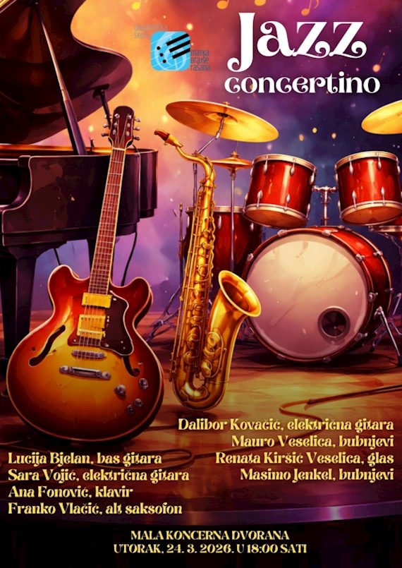 Danas Jazz Concertino u Labinu: mladi jazzeri nastupaju u Umjetničkoj školi Matka Brajše Rašana