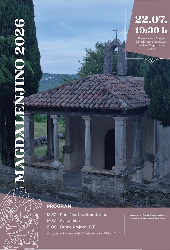 [NAJAVE] MAGDALENJINO 2026. – Poziv na proslavu blagdana svete Marije Magdalene u ambijentu kapele Marije Magdalene i na jedinstvenoj Stazi Magdalena u Labinu 22.7.2026.