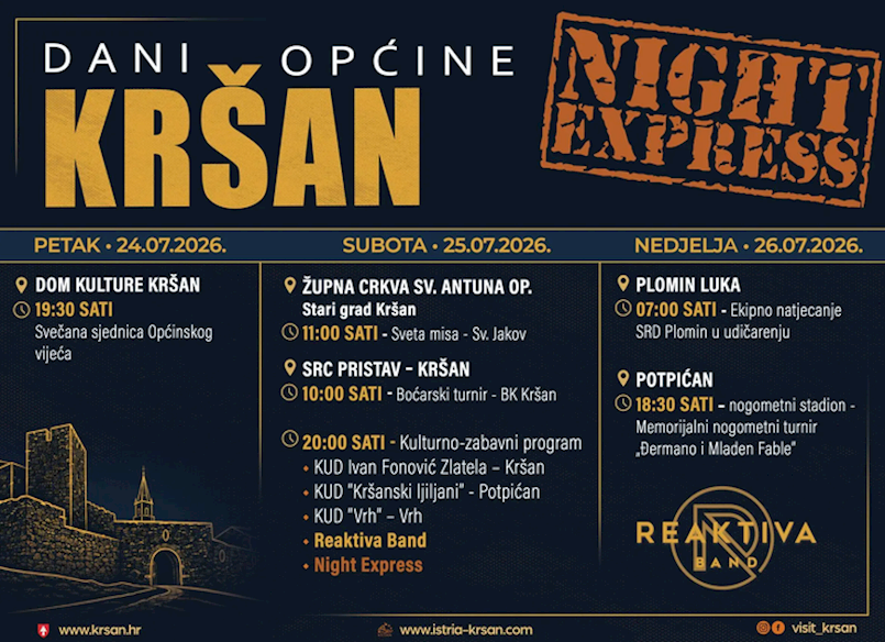 [NAJAVE] Najava: Dani Općine Kršan 2026. Od 24. do 26. srpnja