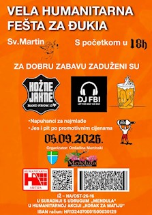 Vela humanitarna fešta za Đukija – 5. rujna u Svetom Martinu