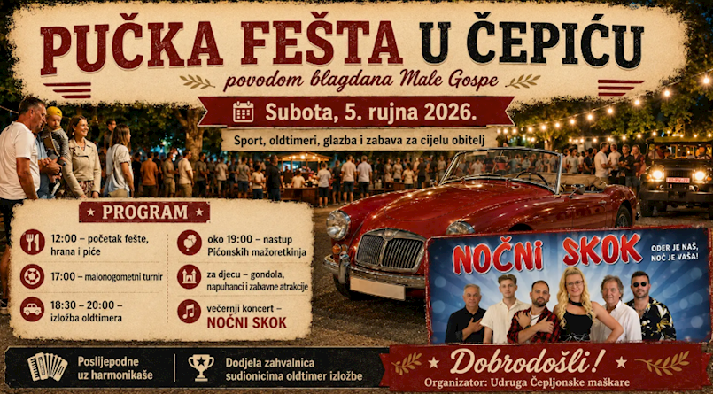 [NAJAVE] Tradicionalna pučka fešta "Mala Gospa" u Čepiću i ove godine donosi cjelodnevni program