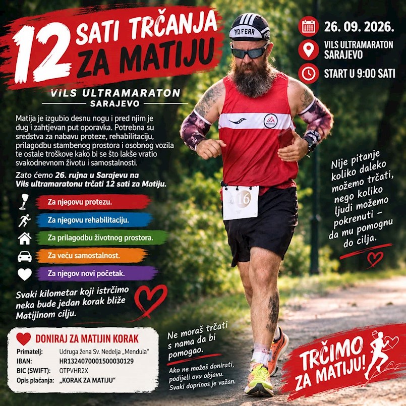 Pulski humanitarac Vedran Sunić danas trči 12 sati za Matijin novi korak