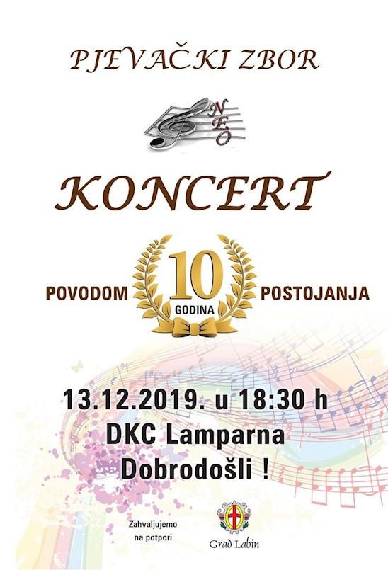 Koncert povodom 10 godina djelovanja zbora NEO @ petak 13.prosinca u DKC Lamparna
