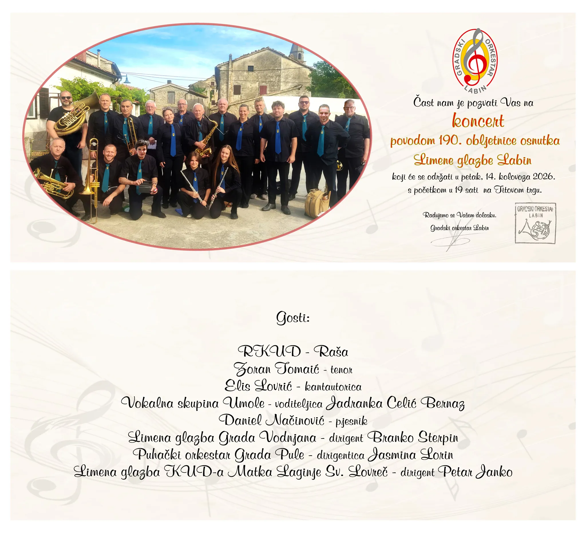 Svečani koncert povodom 190. obljetnice osnutka Limene glazbe Labin