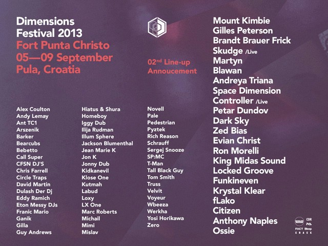 Nova imena na  Dimensions festivalu @ Fort Punta Christo, Štinjan, Pula 05.09.- 09.09.2013.