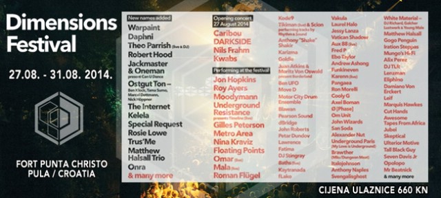 Raspored izvođača po pozornicama i danima na Dimensions festivalu 2014.