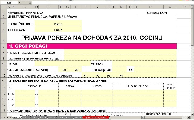 Preuzmite DOH obrazac/kalkulator za prijavu poreza za 2010. godinu (excel dokument)