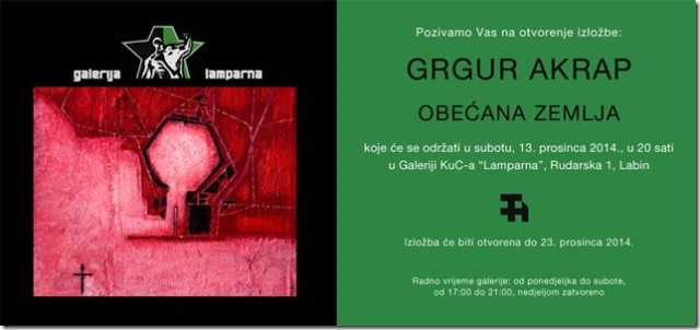 U ciklusu izložbi `Umjetnost i kaos` ove subote Izložba Grgura Akrapa u Galeriji `Lamparna`