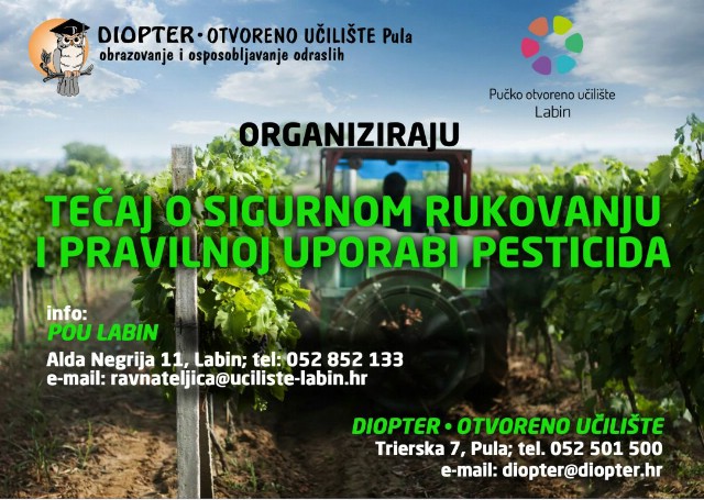 [Poziv] Edukacija o održivoj uporabi pesticida od 11. 02. 2015. u Velikoj vijećnici Grada Labina - Prijave i uplate u POU Labin