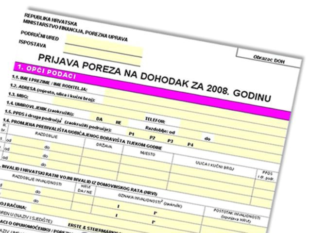 DOH 2008 obrazac/kalkulator za prijavu poreza dostupan za preuzimanje